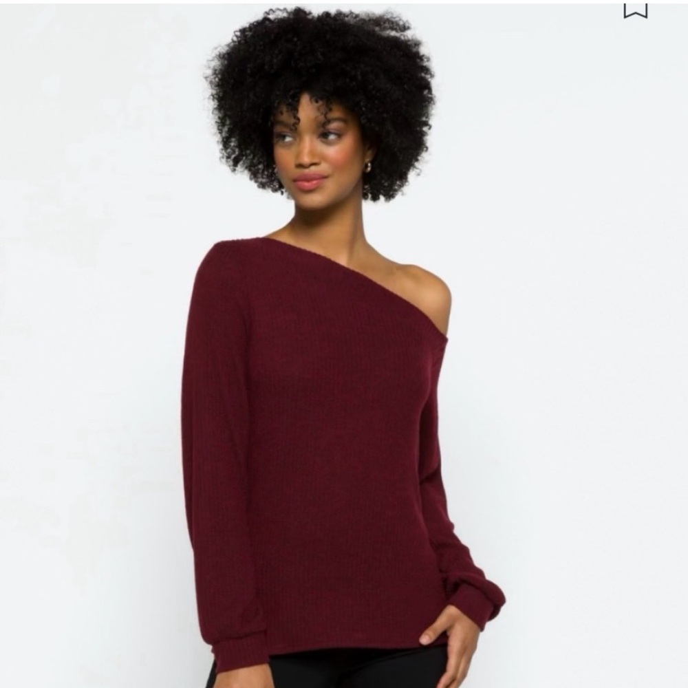 Kaileigh Off-Shoulder Burgundy Sweater